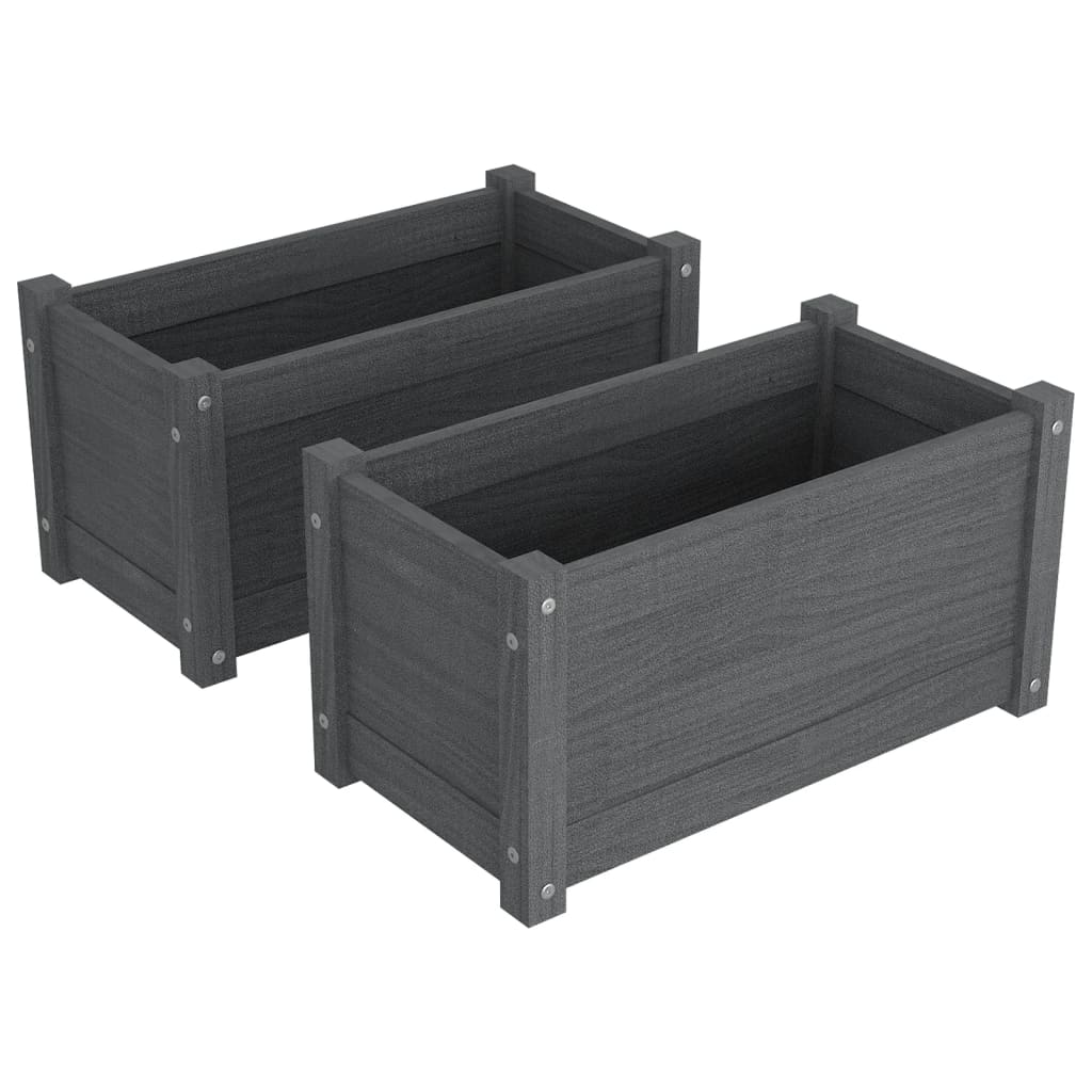 Puutarhan kukkalaatikot 2 kpl harmaa 60x31x31 cm täysi mänty - Sisustajankoti.fi