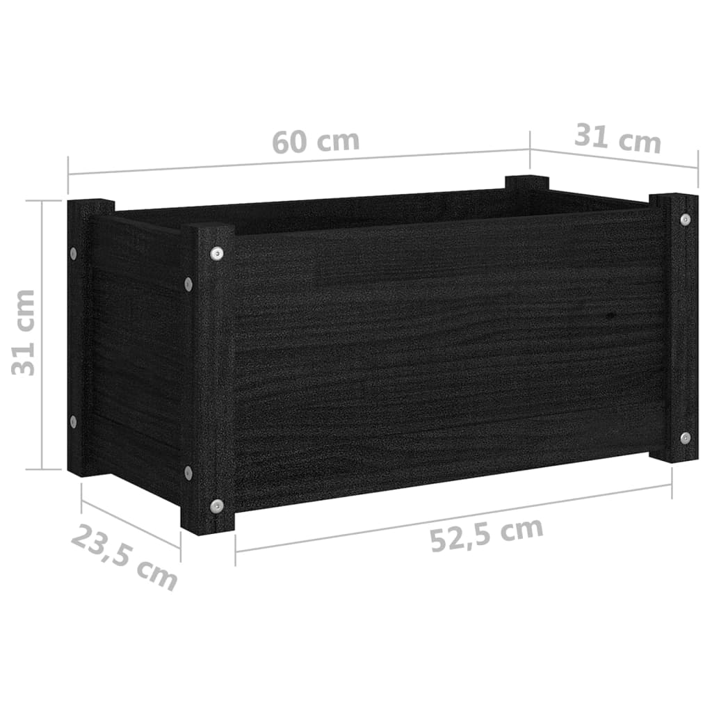 Puutarhan kukkalaatikko musta 60x31x31 cm täysi mänty - Sisustajankoti.fi