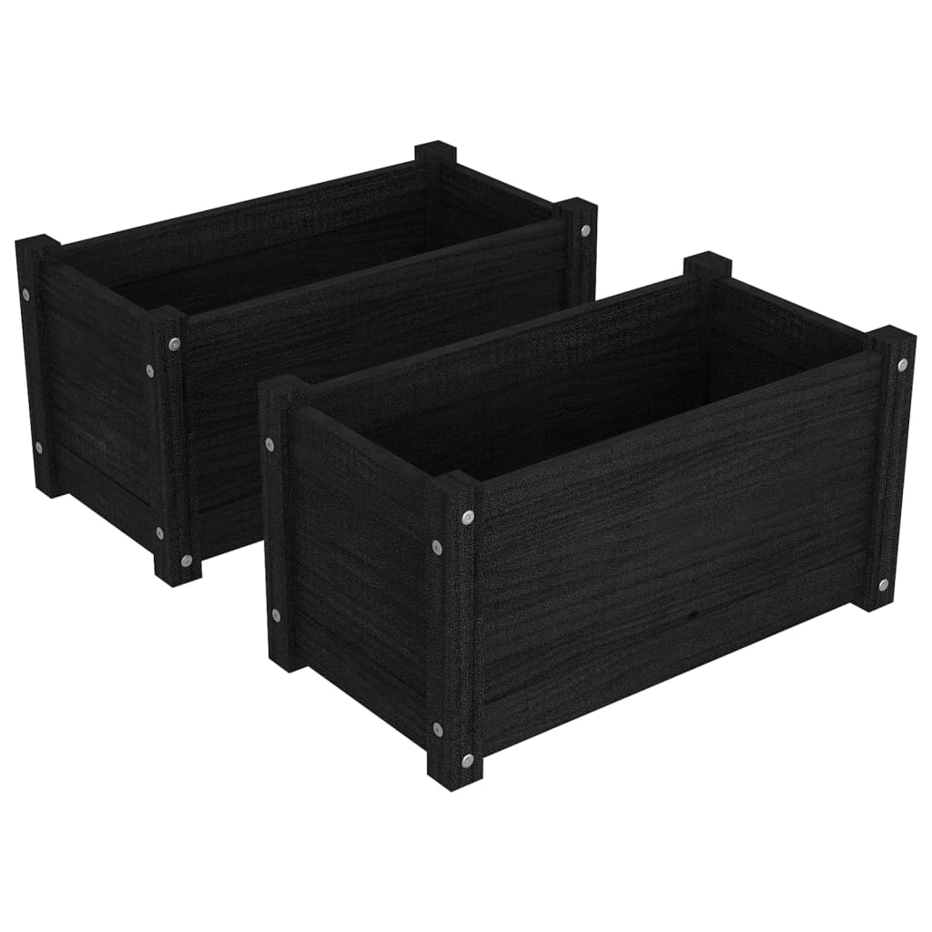 Puutarhan kukkalaatikot 2 kpl musta 60x31x31 cm täysi mänty - Sisustajankoti.fi