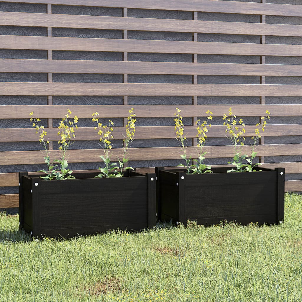 Puutarhan kukkalaatikot 2 kpl musta 60x31x31 cm täysi mänty - Sisustajankoti.fi