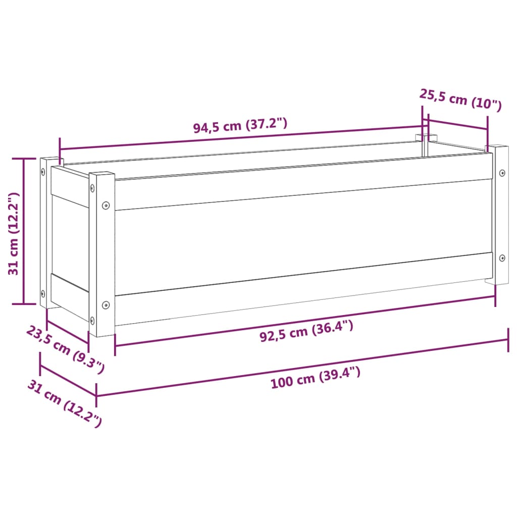 Puutarhan kukkalaatikot 2 kpl valkoinen 100x31x31cm täysi mänty - Sisustajankoti.fi