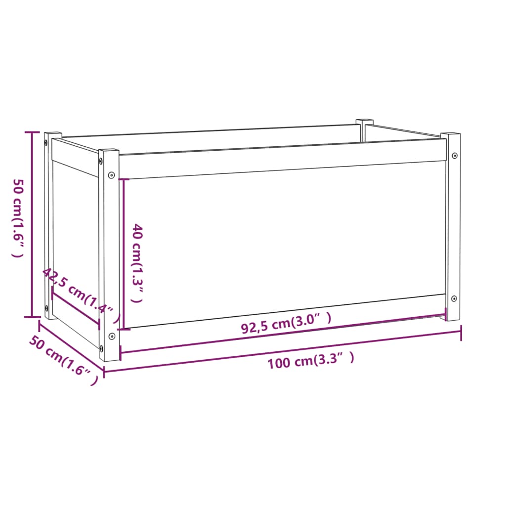 Puutarhan kukkalaatikko musta 100x50x50 cm täysi mänty - Sisustajankoti.fi