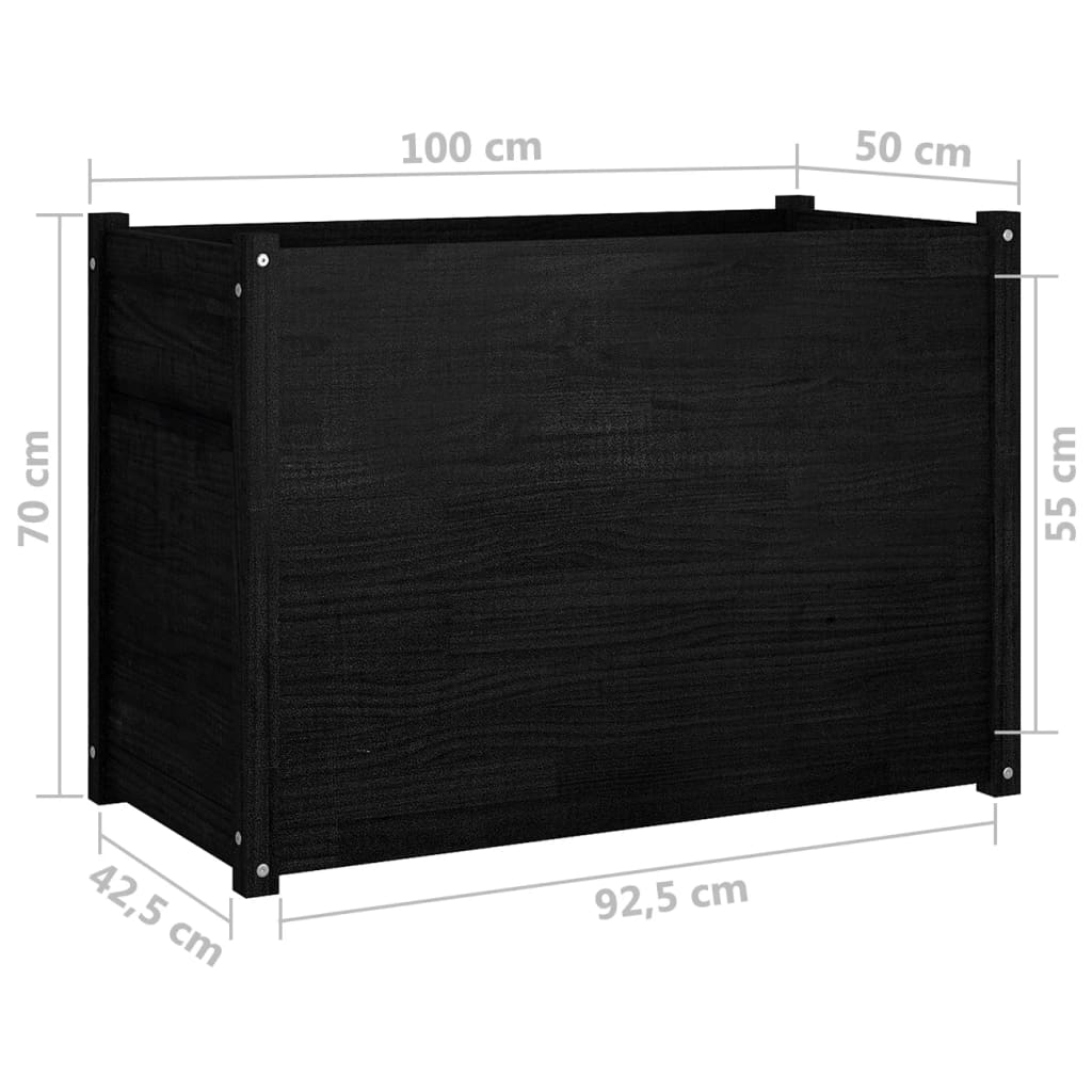 Puutarhan kukkalaatikko musta 100x50x70 cm täysi mänty - Sisustajankoti.fi