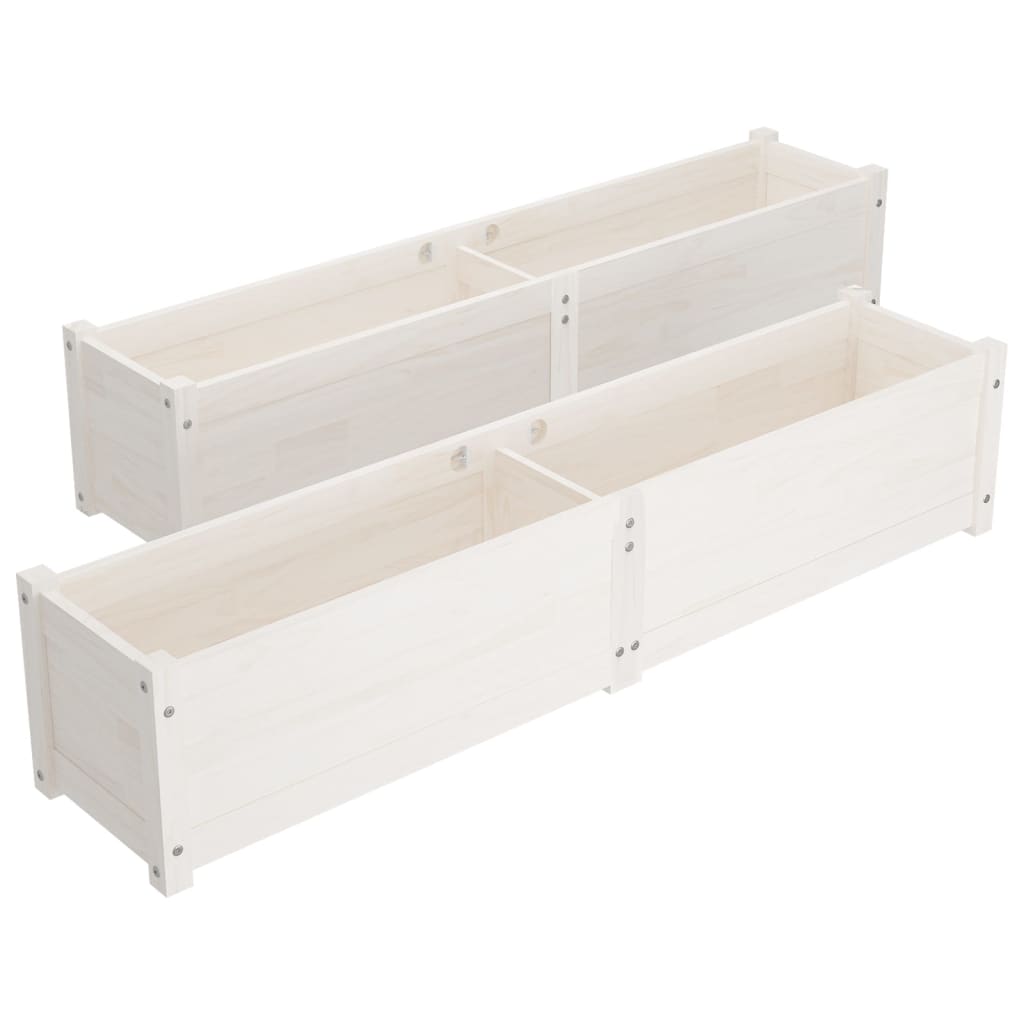 Korotetut kukkalaatikot 2 kpl valkoinen 150x31x31cm täysi mänty - Sisustajankoti.fi