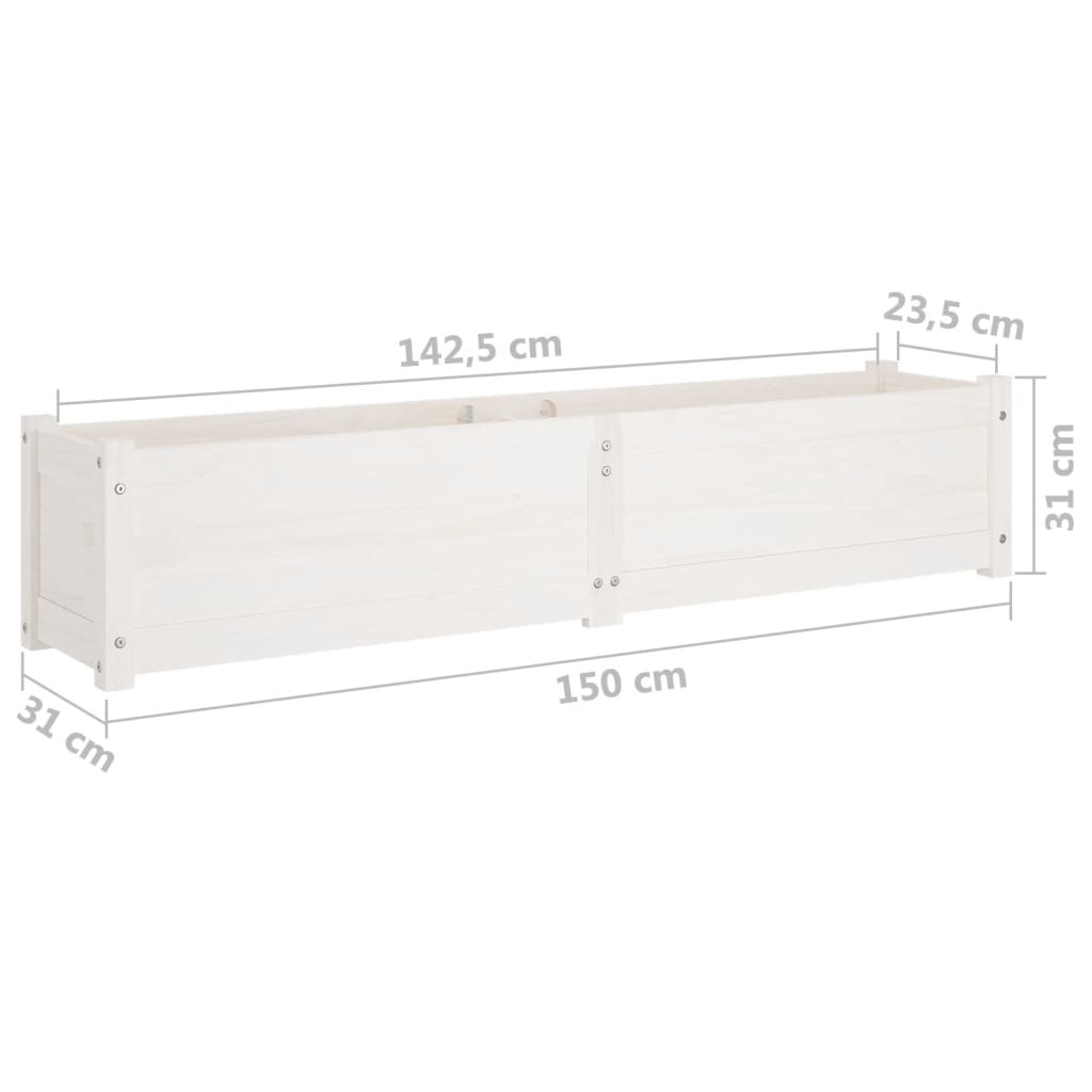 Korotetut kukkalaatikot 2 kpl valkoinen 150x31x31cm täysi mänty - Sisustajankoti.fi