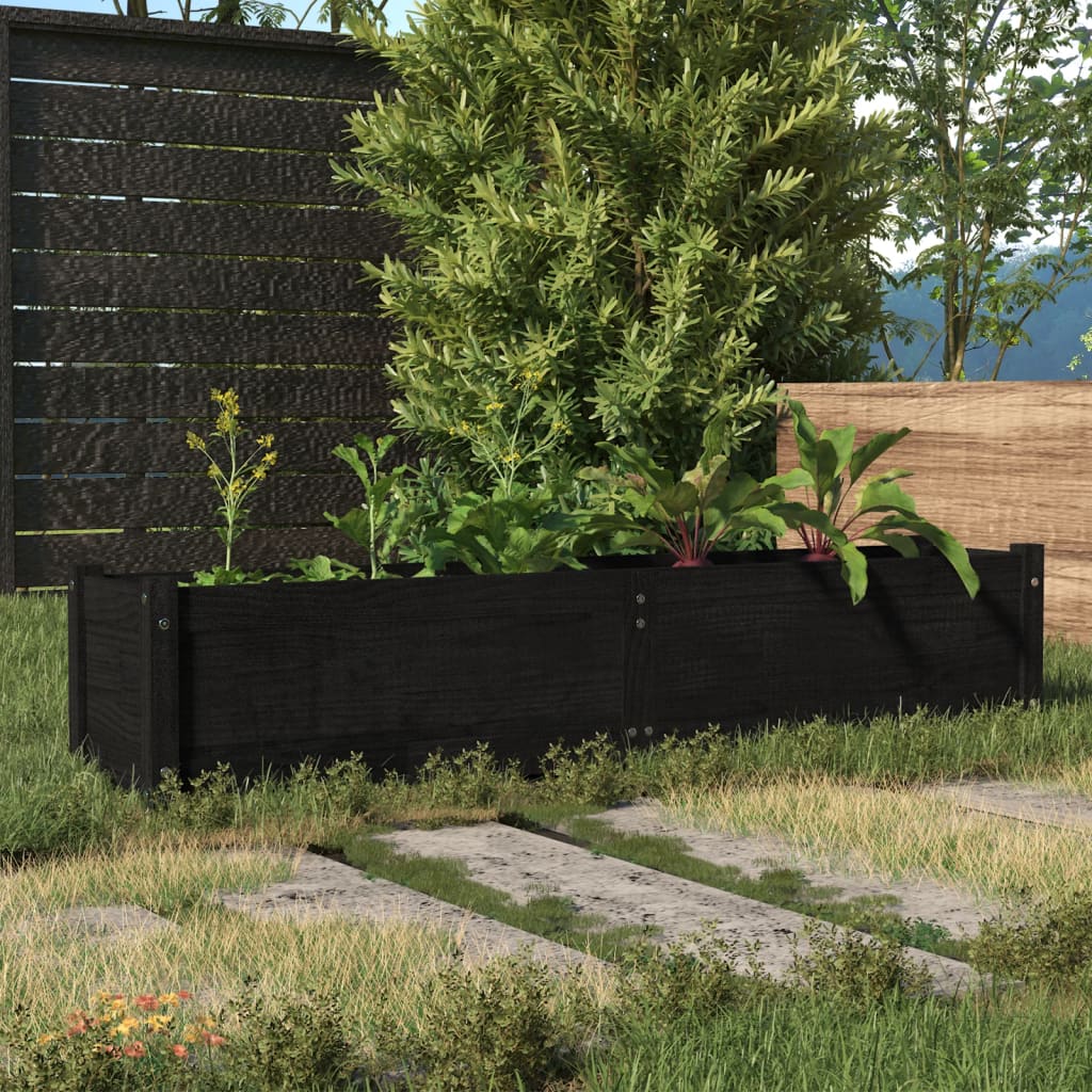 Korotettu kukkalaatikko musta 150x31x31 cm täysi mänty - Sisustajankoti.fi