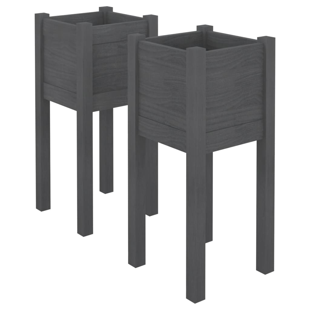 Puutarhan kukkalaatikot 2 kpl harmaa 31x31x70 cm täysi mänty - Sisustajankoti.fi
