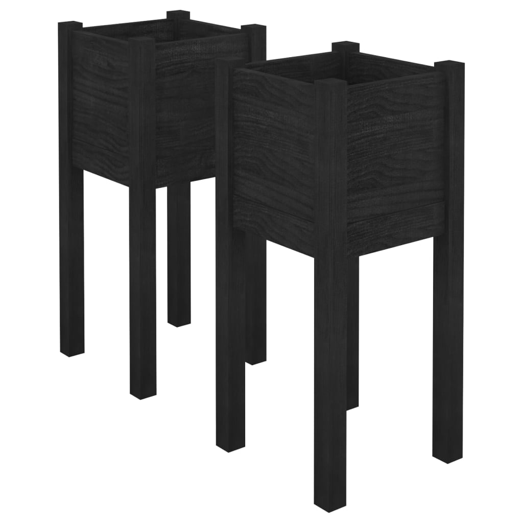 Puutarhan kukkalaatikot 2 kpl musta 31x31x70 cm täysi mänty - Sisustajankoti.fi