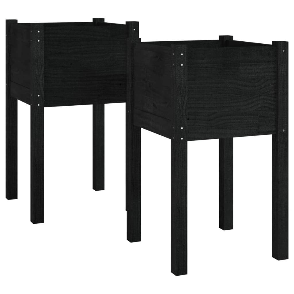 Puutarhan kukkalaatikot 2 kpl musta 40x40x70 cm täysi mänty - Sisustajankoti.fi