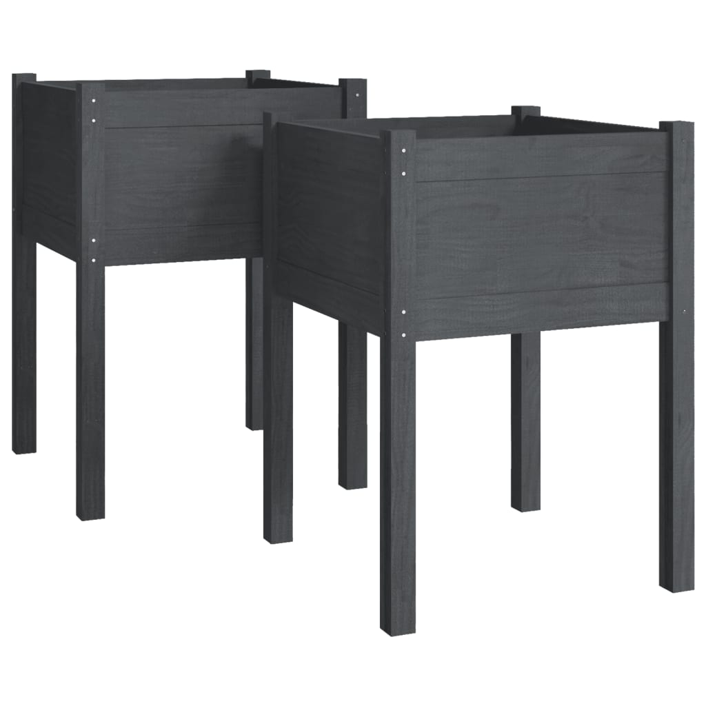 Puutarhan kukkalaatikot 2 kpl harmaa 50x50x70cm täysi mänty - Sisustajankoti.fi