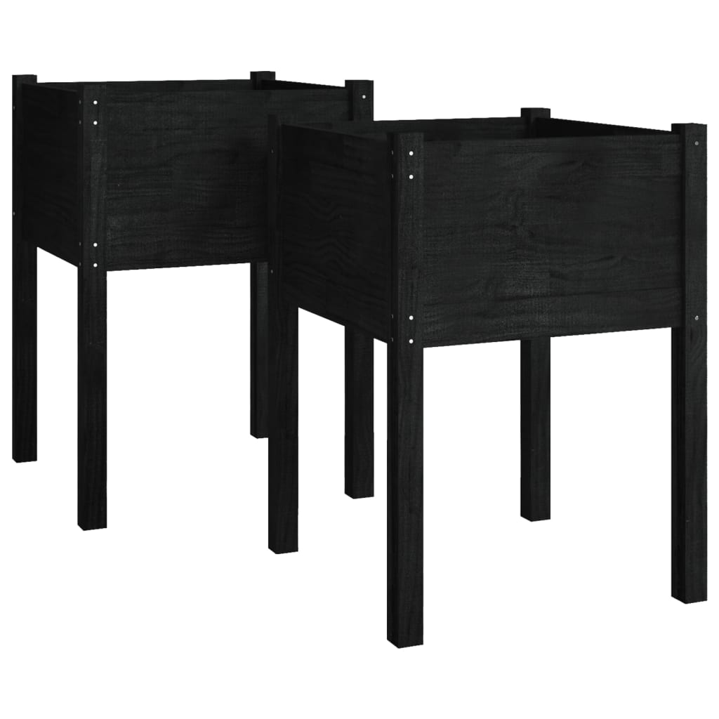 Puutarhan kukkalaatikot 2 kpl musta 50x50x70cm täysi mänty - Sisustajankoti.fi