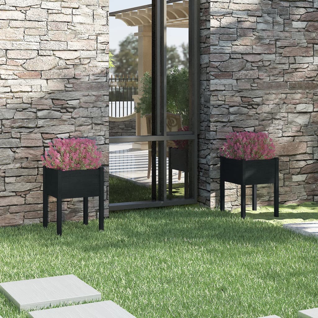 Puutarhan kukkalaatikot 2 kpl musta 50x50x70cm täysi mänty - Sisustajankoti.fi