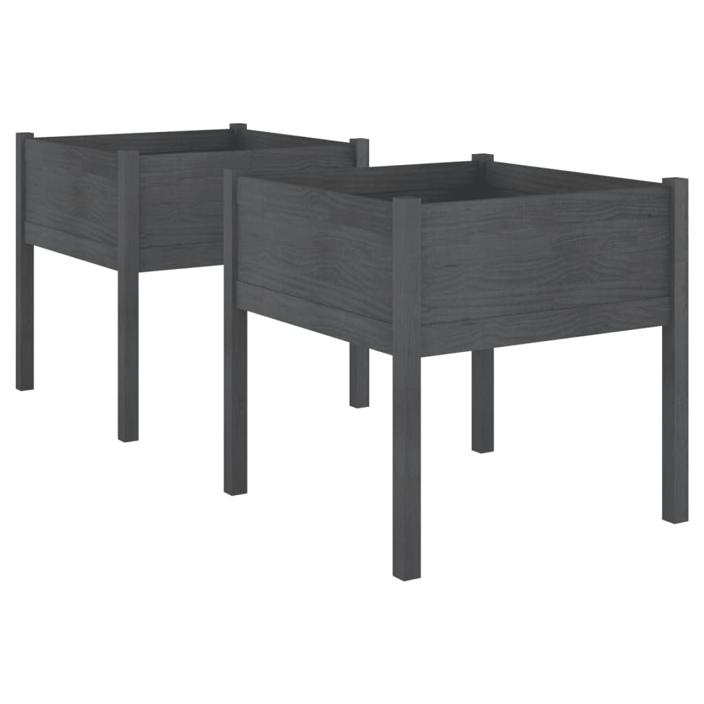 Puutarhan kukkalaatikot 2 kpl harmaa 70x70x70 cm täysi mänty - Sisustajankoti.fi