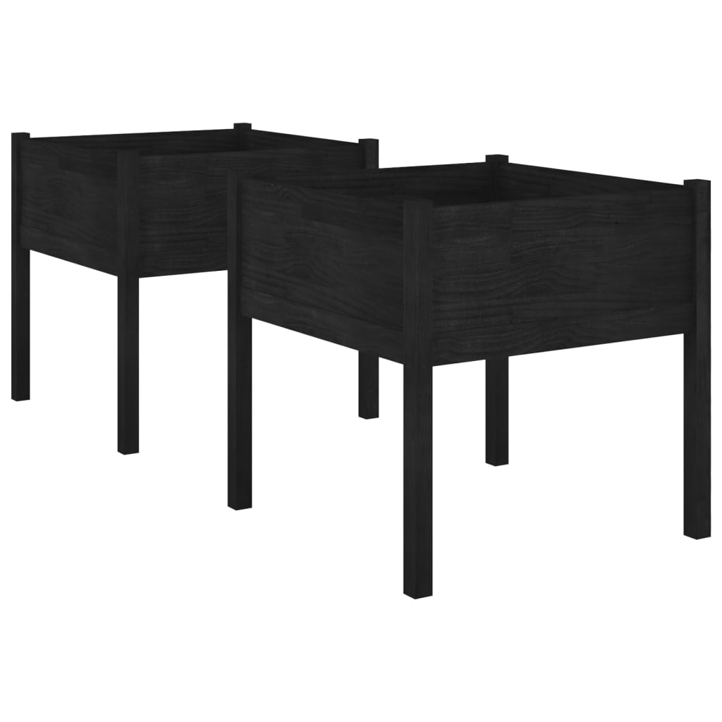 Puutarhan kukkalaatikot 2 kpl musta 70x70x70 cm täysi mänty - Sisustajankoti.fi