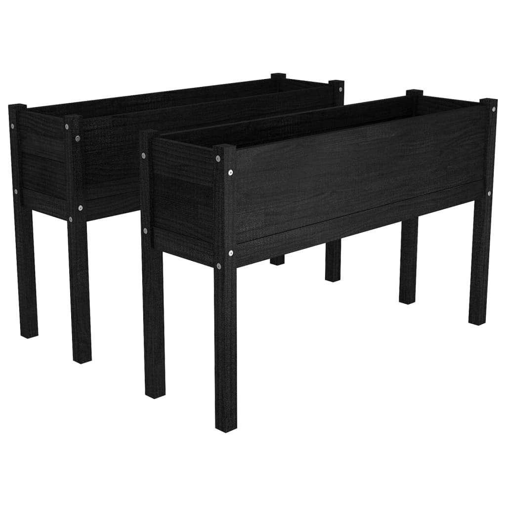 Puutarhan kukkalaatikot 2 kpl musta 110x31x70cm täysi mänty - Sisustajankoti.fi