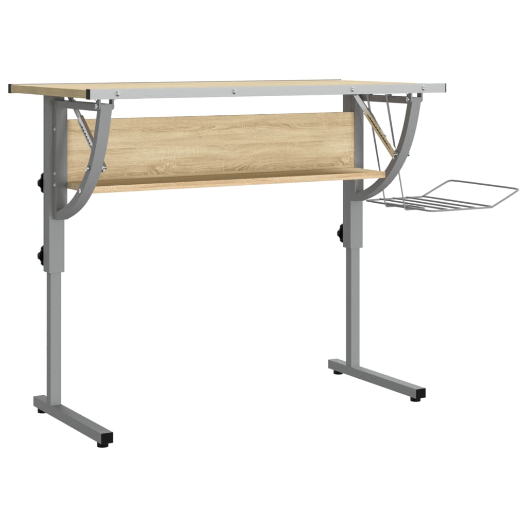 Askartelupöytä tammi/harmaa 110x53x(58-87)cm tekninen puu/teräs - Sisustajankoti.fi