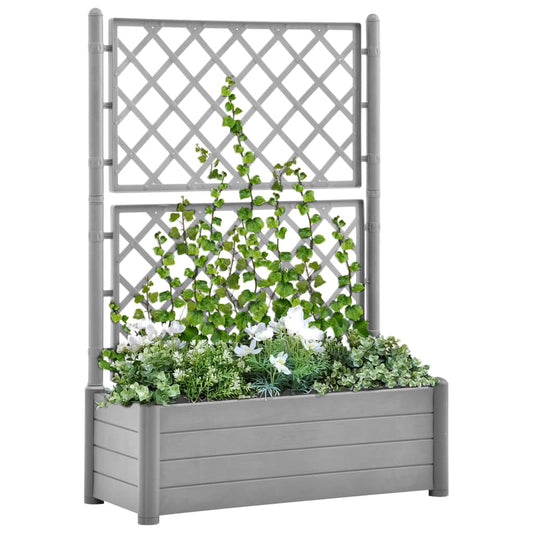 Kukkalaatikko säleiköllä 100x43x142 cm PP kivenharmaa - Sisustajankoti.fi