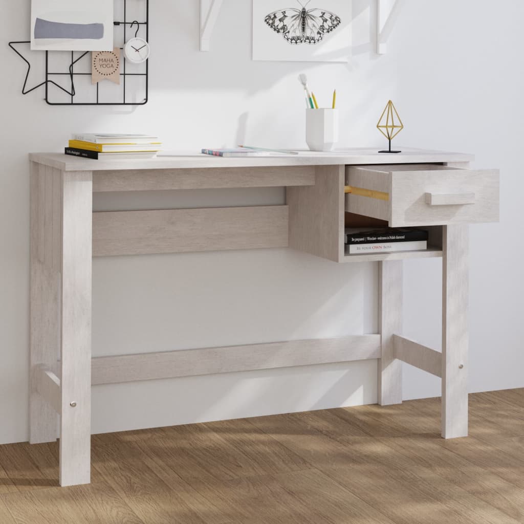 Työpöytä valkoinen 110x40x75 cm täysi mänty - Sisustajankoti.fi