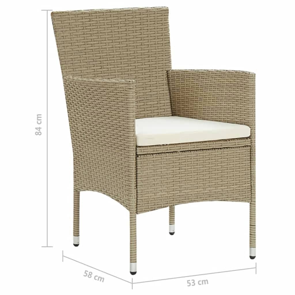 7-osainen Ulkoruokailuryhmä tyynyillä polyrottinki beige - Sisustajankoti.fi