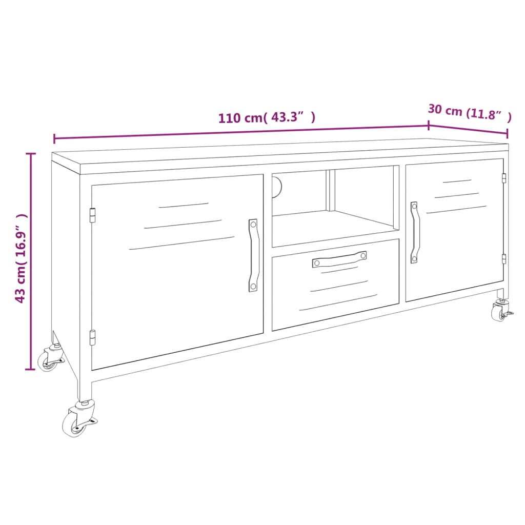 TV-taso musta 110x30x43 cm rauta ja täysi kuusi - Sisustajankoti.fi