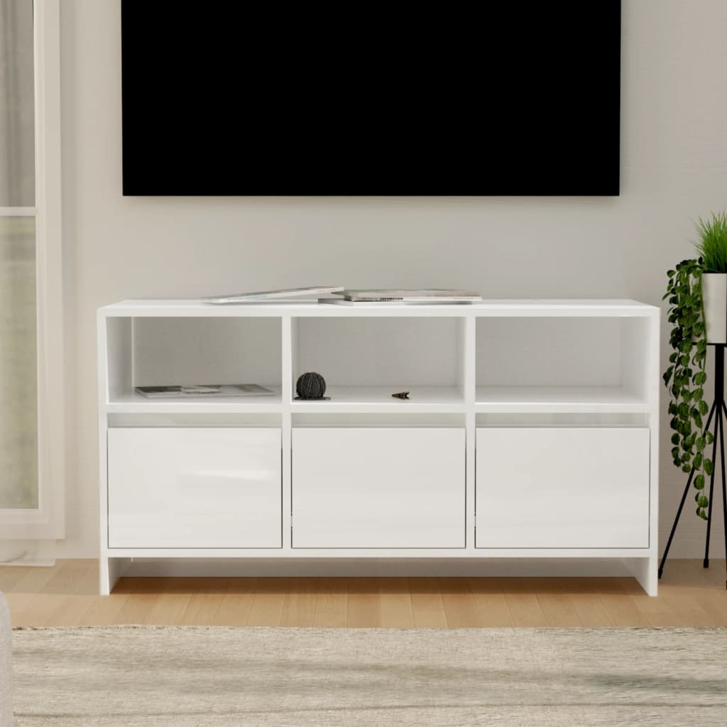 TV-taso korkeakiilto valkoinen 102x37,5x52,5 cm lastulevy - Sisustajankoti.fi