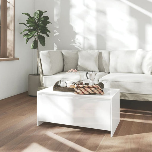Sohvapöytä korkeakiilto valkoinen 90x50x41,5 cm lastulevy - Sisustajankoti.fi