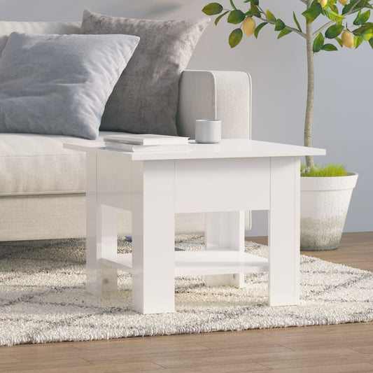 Sohvapöytä korkeakiilto valkoinen 55x55x42 cm tekninen puu - Sisustajankoti.fi