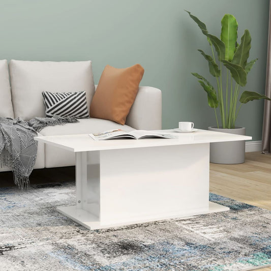 Sohvapöytä korkeakiilto valkoinen 102x55,5x40 cm lastulevy - Sisustajankoti.fi