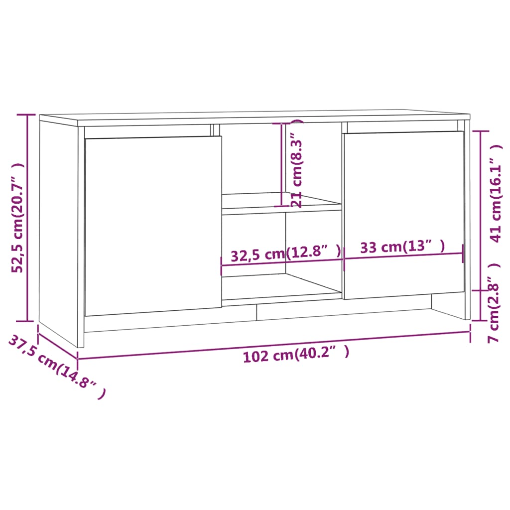 TV-taso harmaa Sonoma-tammi 102x37,5x52,5 cm lastulevy - Sisustajankoti.fi