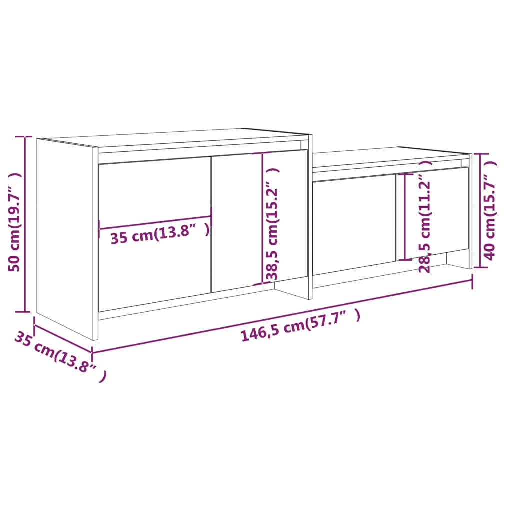 TV-taso ruskea tammi 146,5x35x50 cm lastulevy - Sisustajankoti.fi