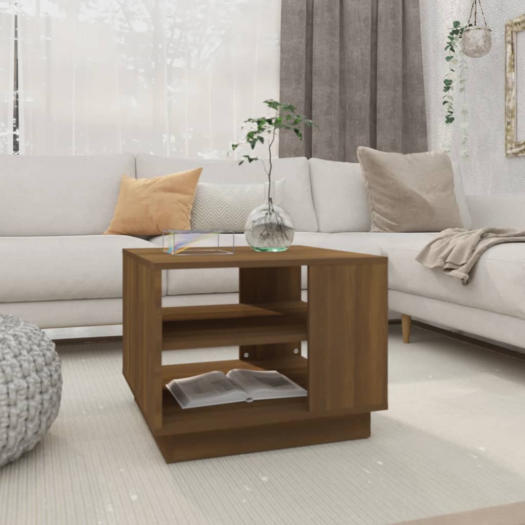 Sohvapöytä ruskea tammi 55x55x43 cm lastulevy - Sisustajankoti.fi