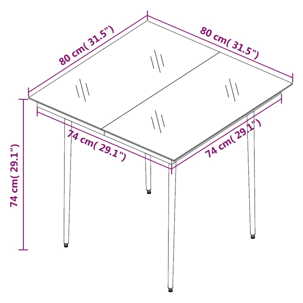 Puutarhan ruokapöytä musta 80x80x74 cm teräs ja lasi - Sisustajankoti.fi