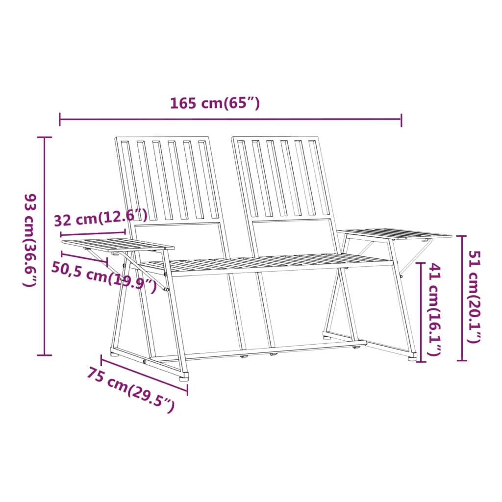 2-istuttava Puutarhapenkki 165 cm musta teräs - Sisustajankoti.fi