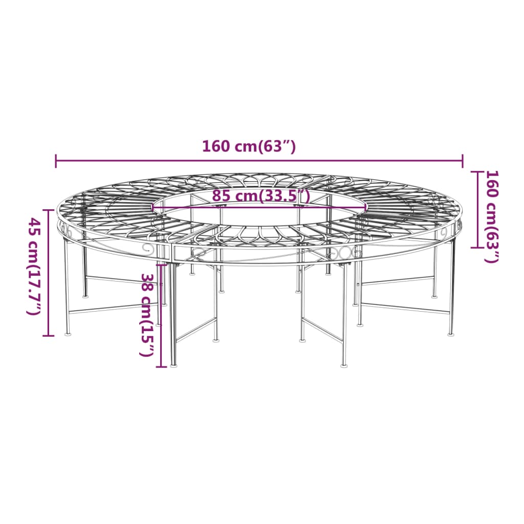 Puunympäryspenkki Ø 160 cm musta teräs - Sisustajankoti.fi