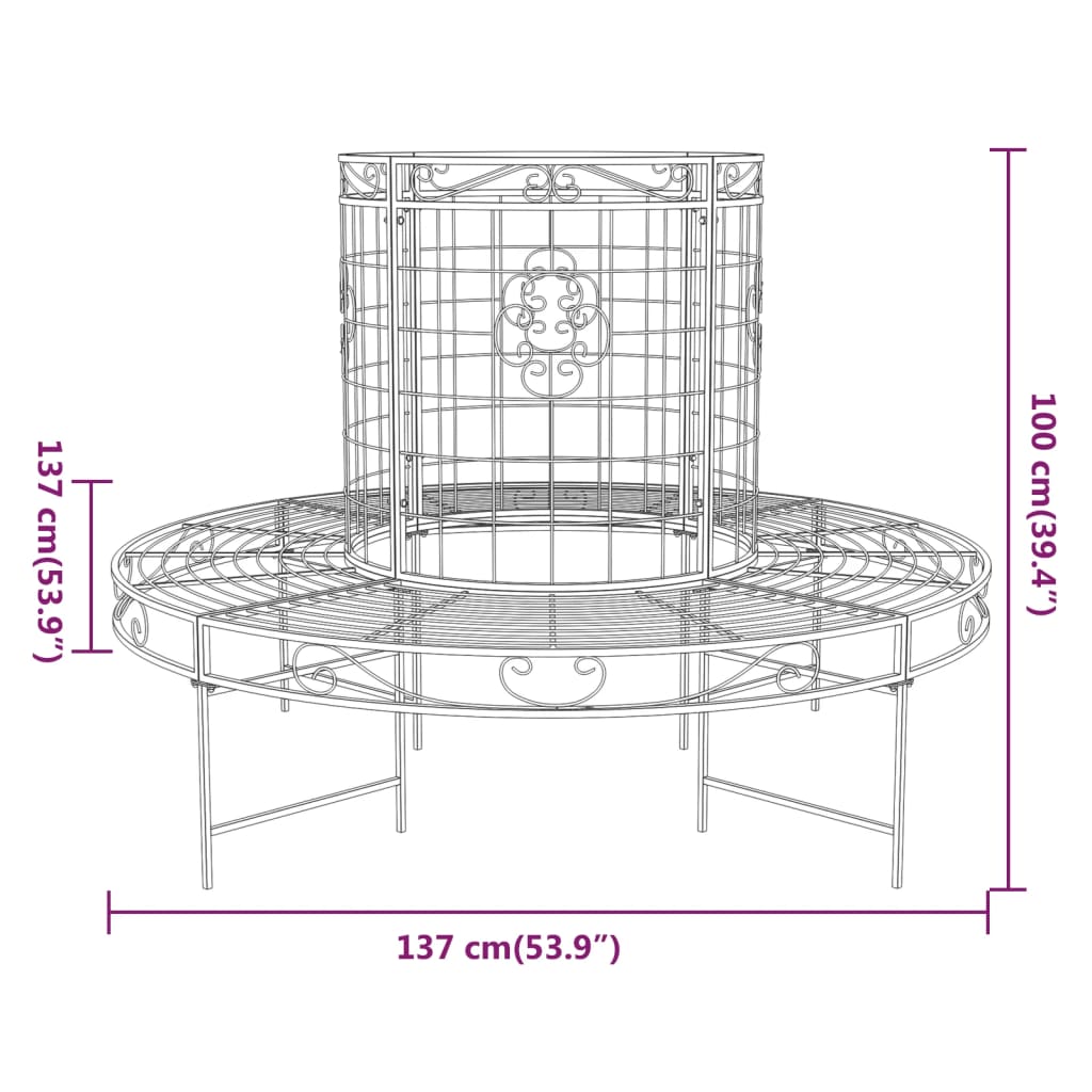 Puunympäryspenkki Ø 137 cm musta teräs - Sisustajankoti.fi