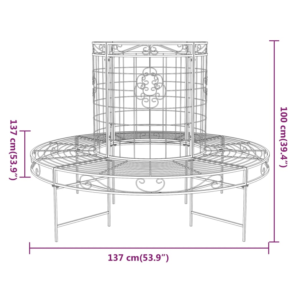 Puunympäryspenkki Ø 137 cm musta teräs - Sisustajankoti.fi