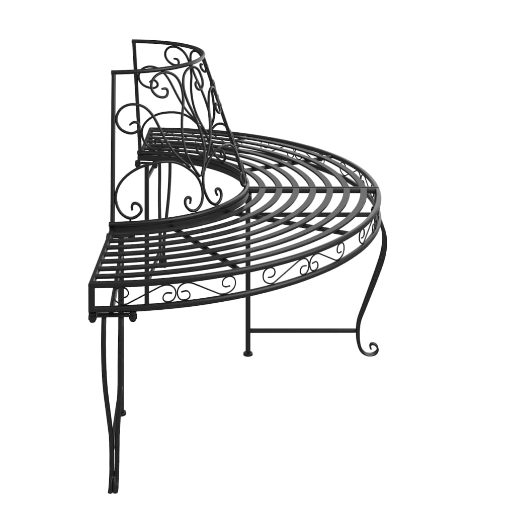 Puolipyöreä puunympäryspenkki Ø 160 cm musta teräs - Sisustajankoti.fi