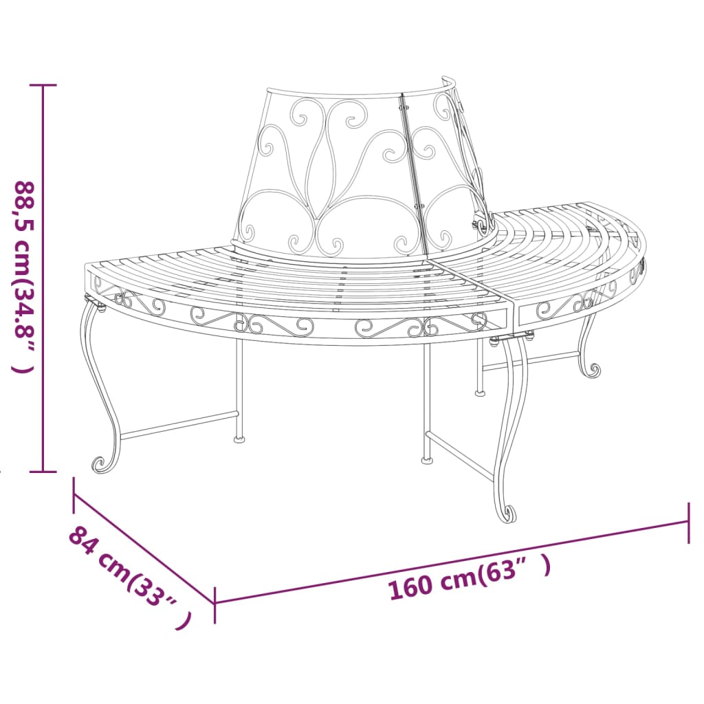 Puolipyöreä puunympäryspenkki Ø 160 cm musta teräs - Sisustajankoti.fi