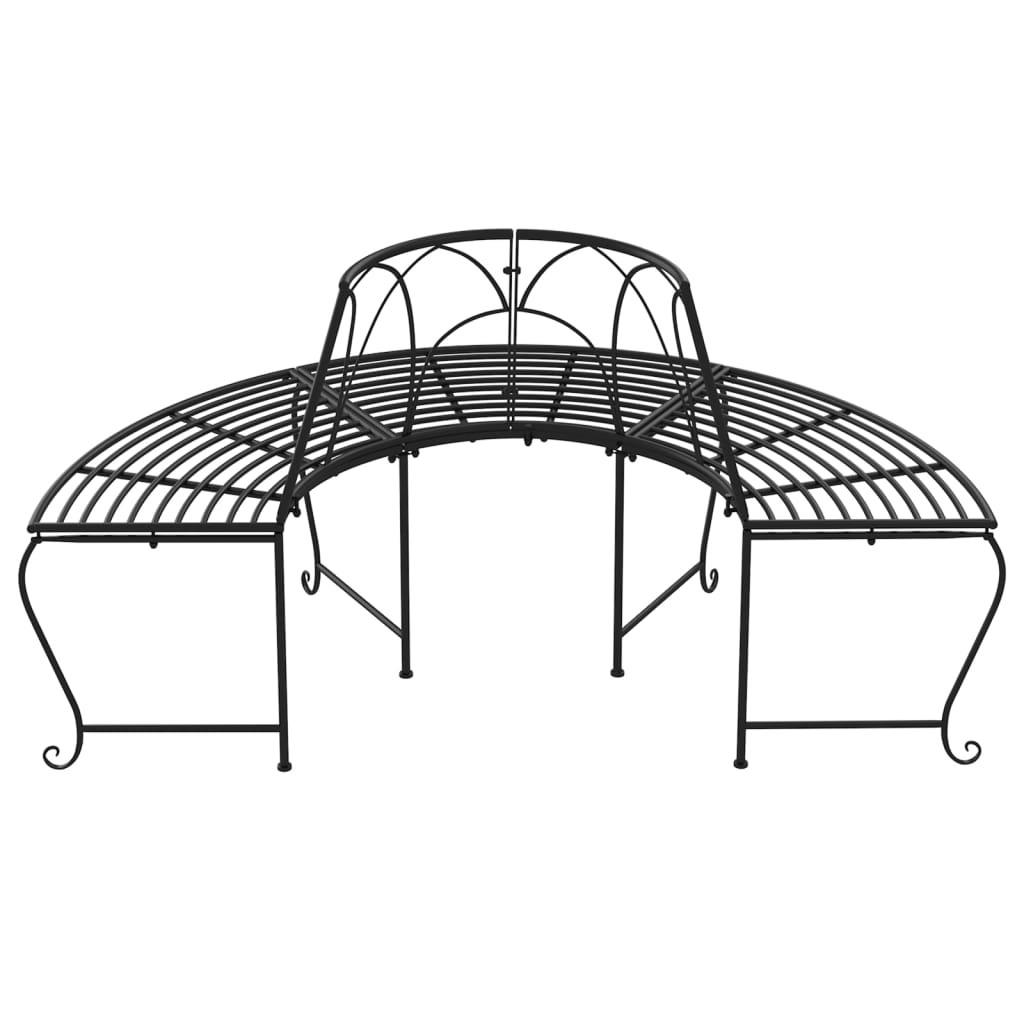 Puolipyöreä puunympäryspenkki Ø 159 cm musta teräs - Sisustajankoti.fi