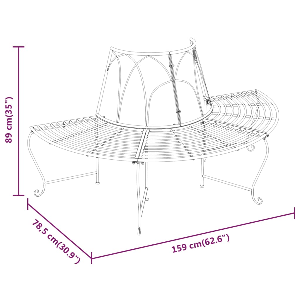 Puolipyöreä puunympäryspenkki Ø 159 cm musta teräs - Sisustajankoti.fi