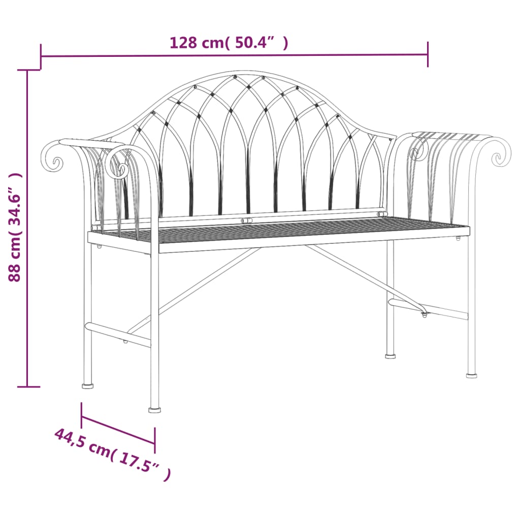 2-istuttava Puutarhapenkki 128 cm musta teräs - Sisustajankoti.fi