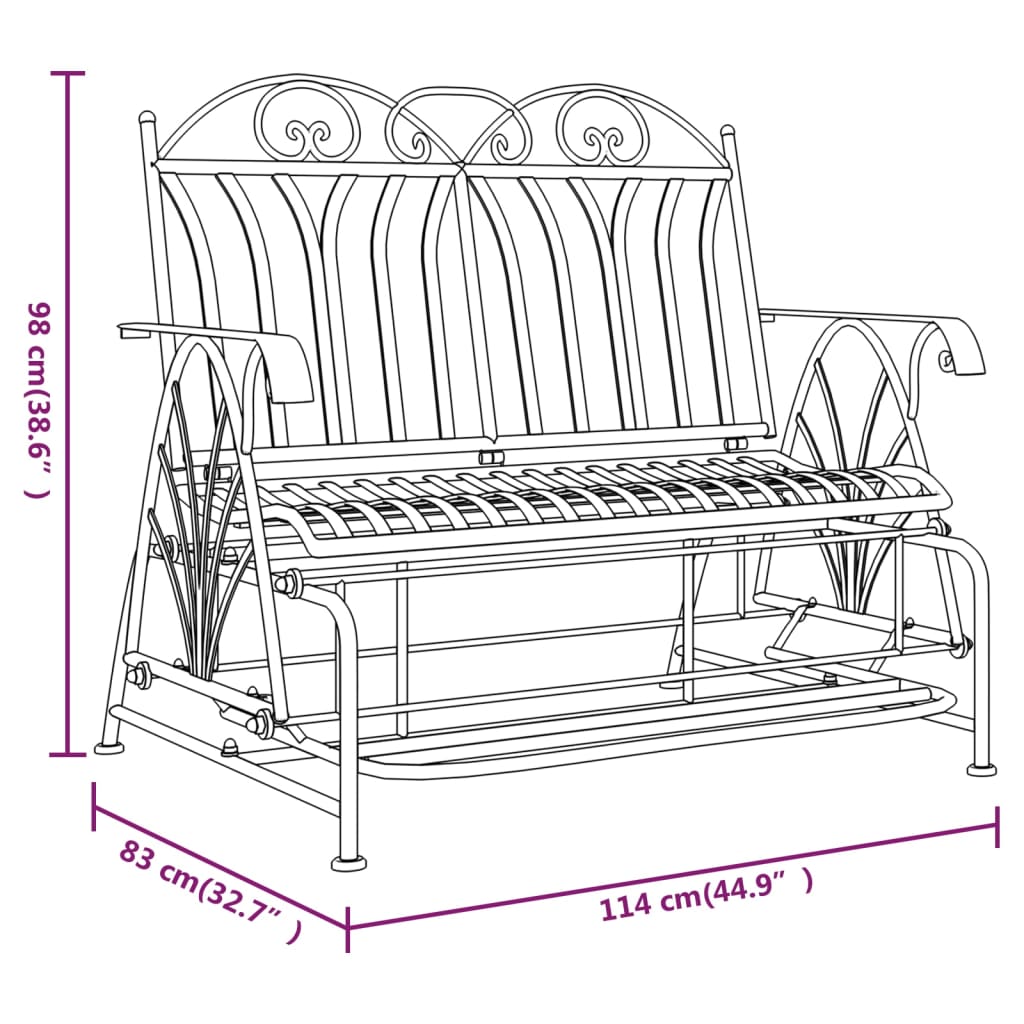 2-istuttava Liukujalkapenkki 114 cm musta teräs - Sisustajankoti.fi