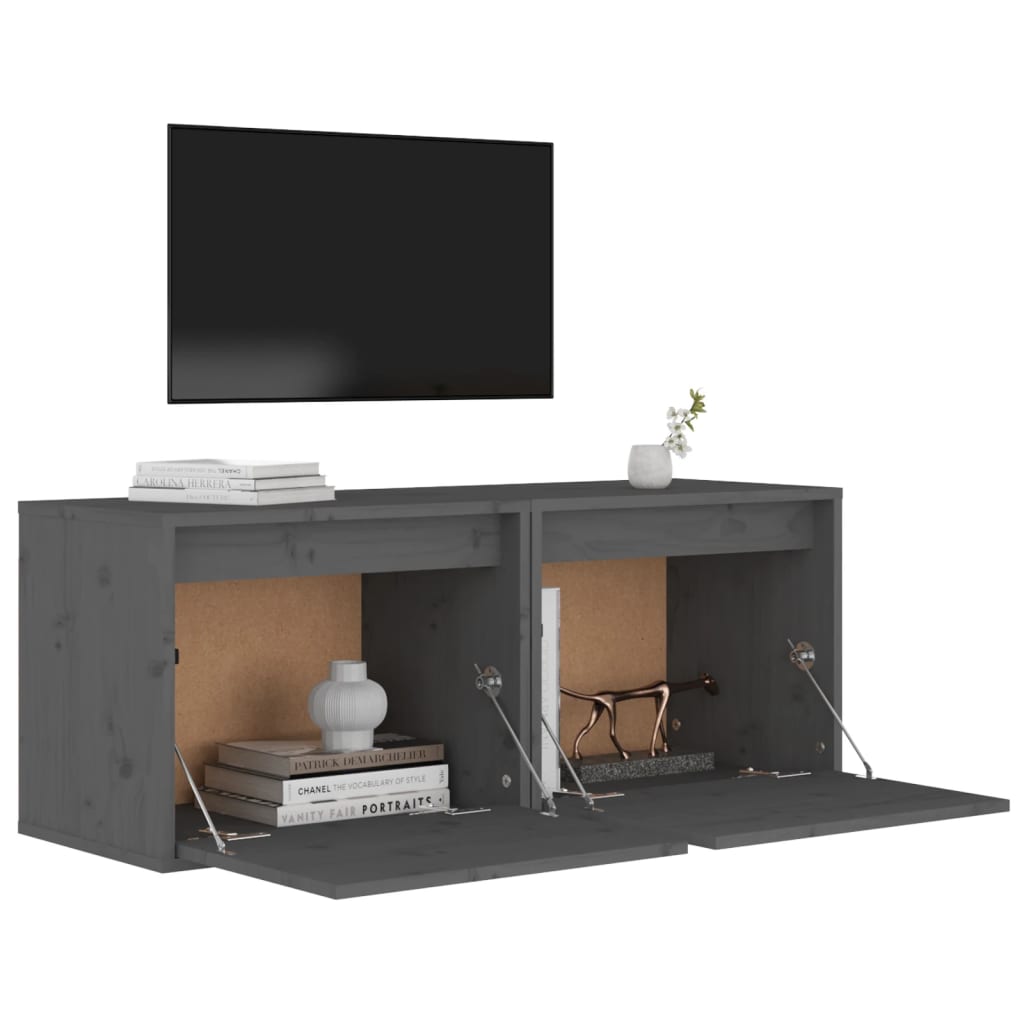Seinäkaapit 2 kpl harmaa 45x30x35 cm täysi mänty - Sisustajankoti.fi