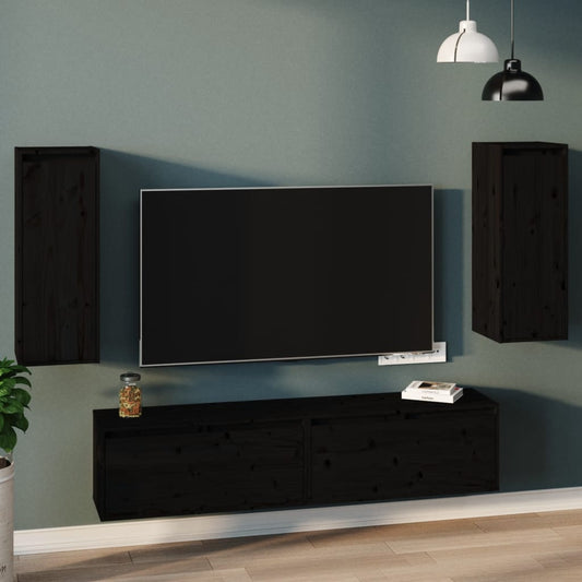 Seinäkaapit 2 kpl musta 30x30x80 cm täysi mänty - Sisustajankoti.fi