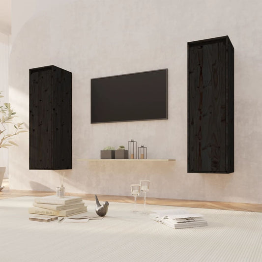 Seinäkaapit 2 kpl musta 30x30x100 cm täysi mänty - Sisustajankoti.fi