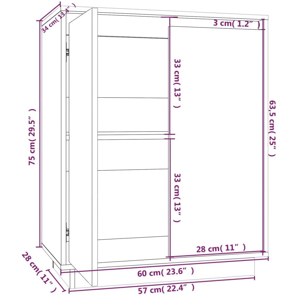 Senkki 60x34x75 cm täysi mänty - Sisustajankoti.fi