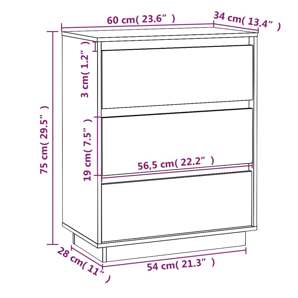 Senkki 60x34x75 cm täysi mänty - Sisustajankoti.fi