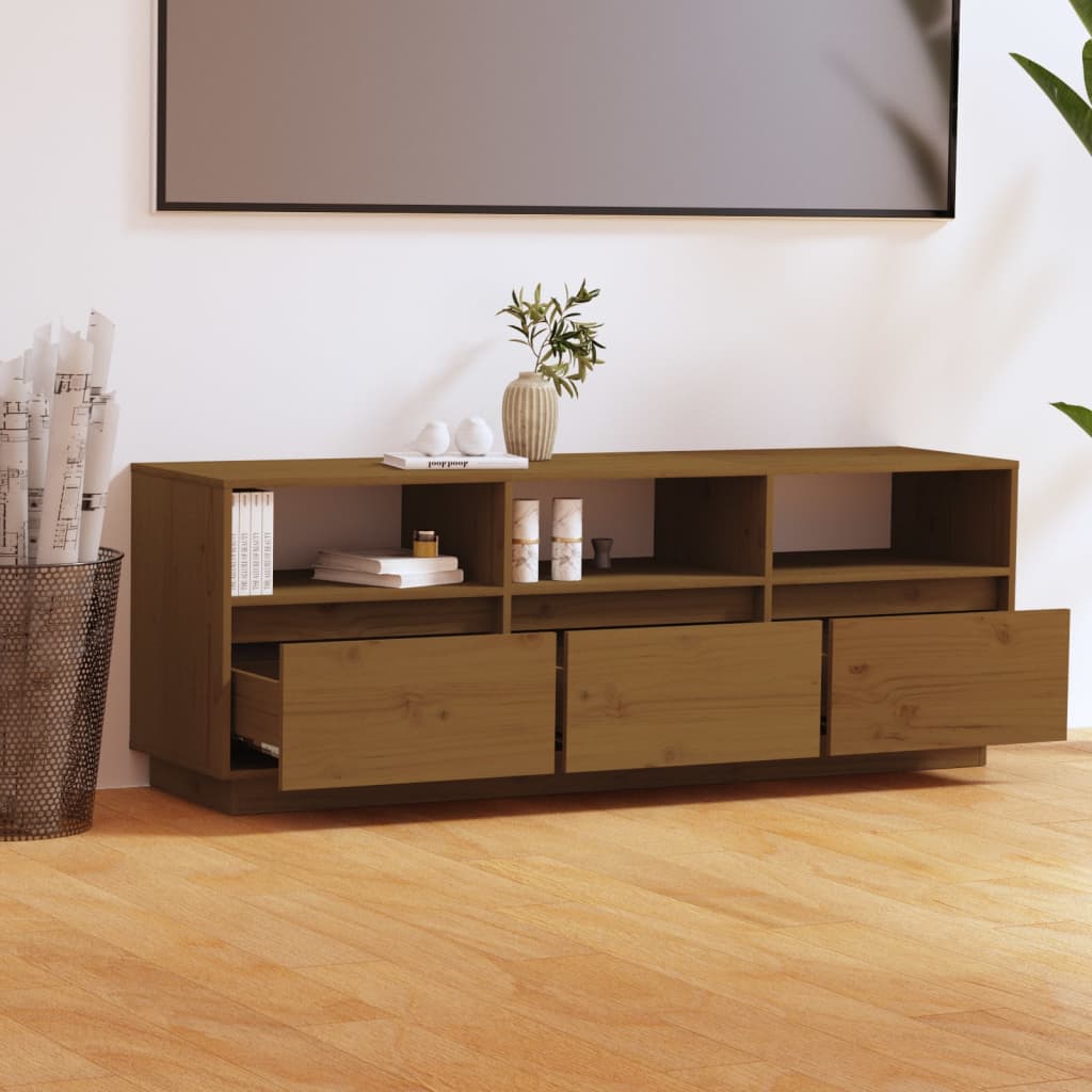 TV-taso hunajanruskea 140x37x50 cm täysi mänty - Sisustajankoti.fi
