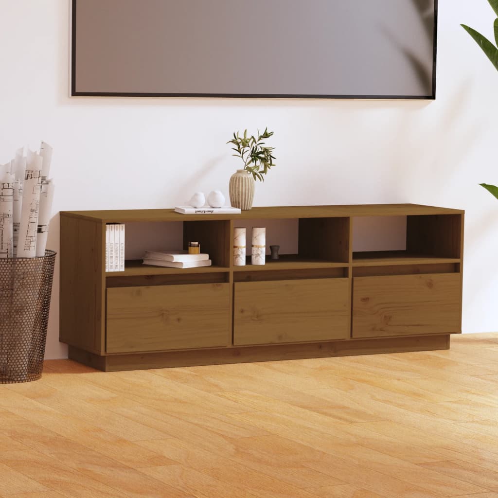 TV-taso hunajanruskea 140x37x50 cm täysi mänty - Sisustajankoti.fi