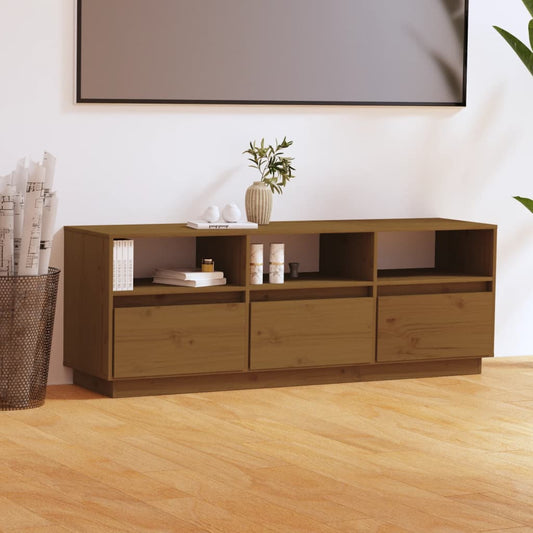 TV-taso hunajanruskea 140x37x50 cm täysi mänty - Sisustajankoti.fi